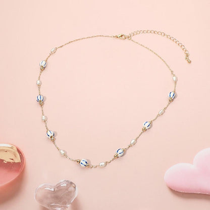 Ceramic Ball Pearl Link Chain Necklace