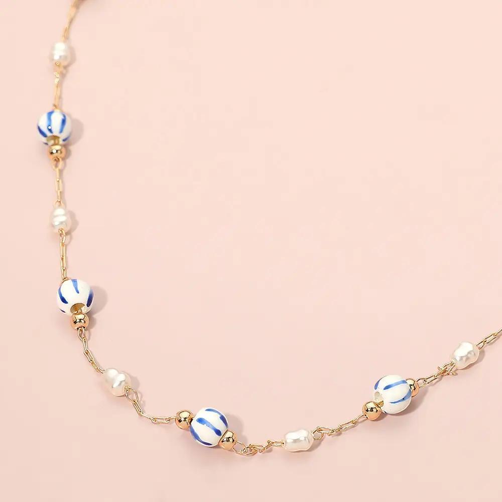 Ceramic Ball Pearl Link Chain Necklace