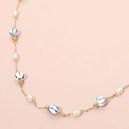Ceramic Ball Pearl Link Chain Necklace