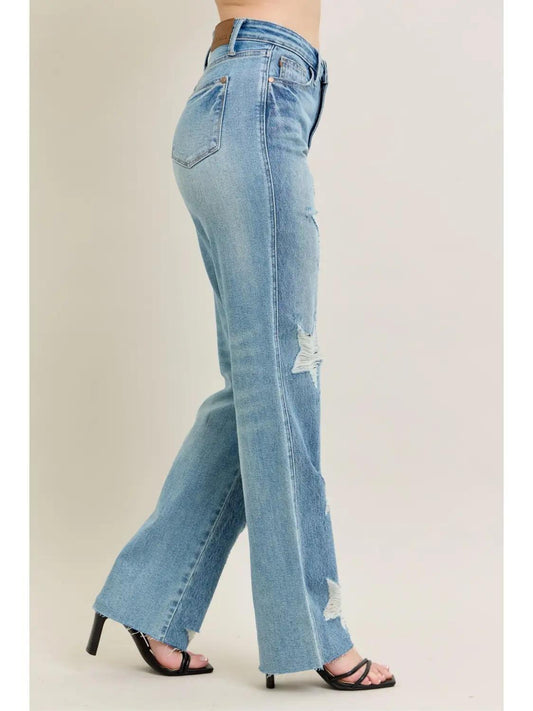 Judy Blue Jeans - HW Rigid Magic Star Shaped Destroy 90's Straight