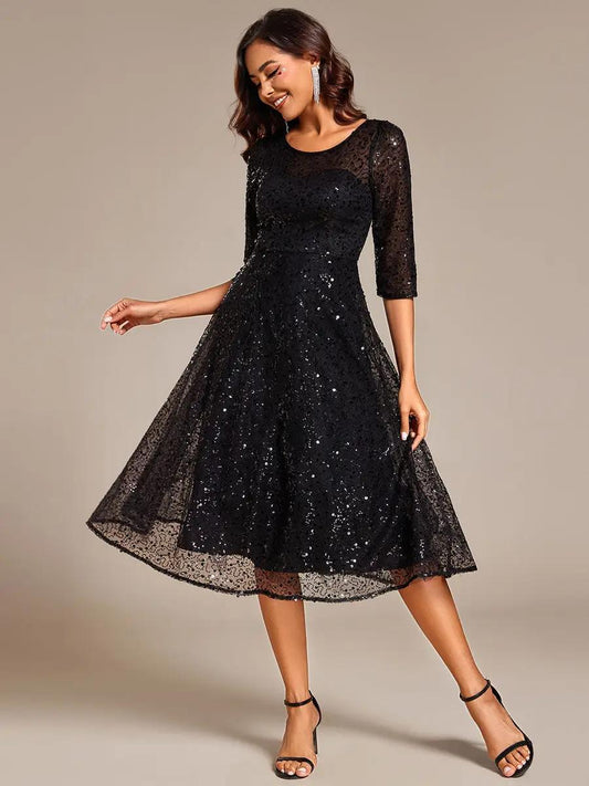 3/4 Puff Sleeve Bodycon Sequin Evening Dresses
