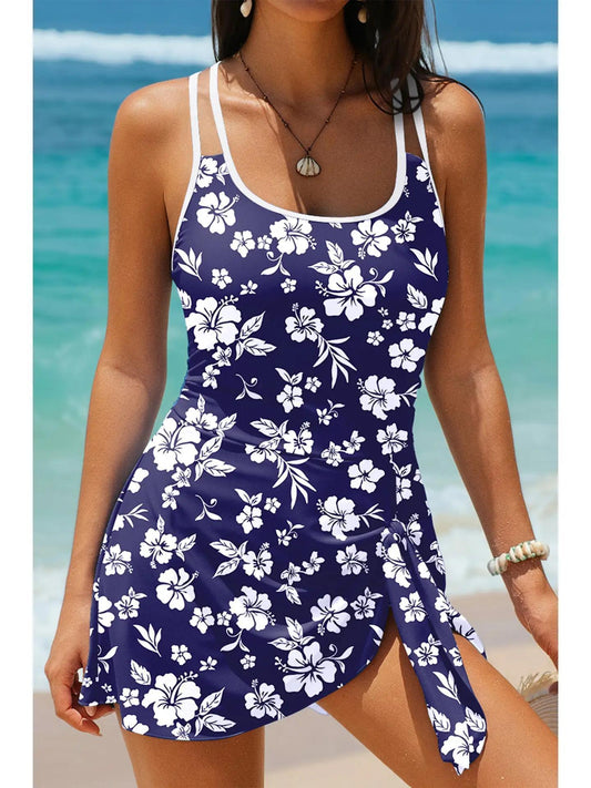 Abstract Print Asymmetric Knot Side One Piece Swimsuit
