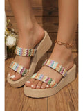 Colorful Woven Double Straps Boho Wedge Slippers