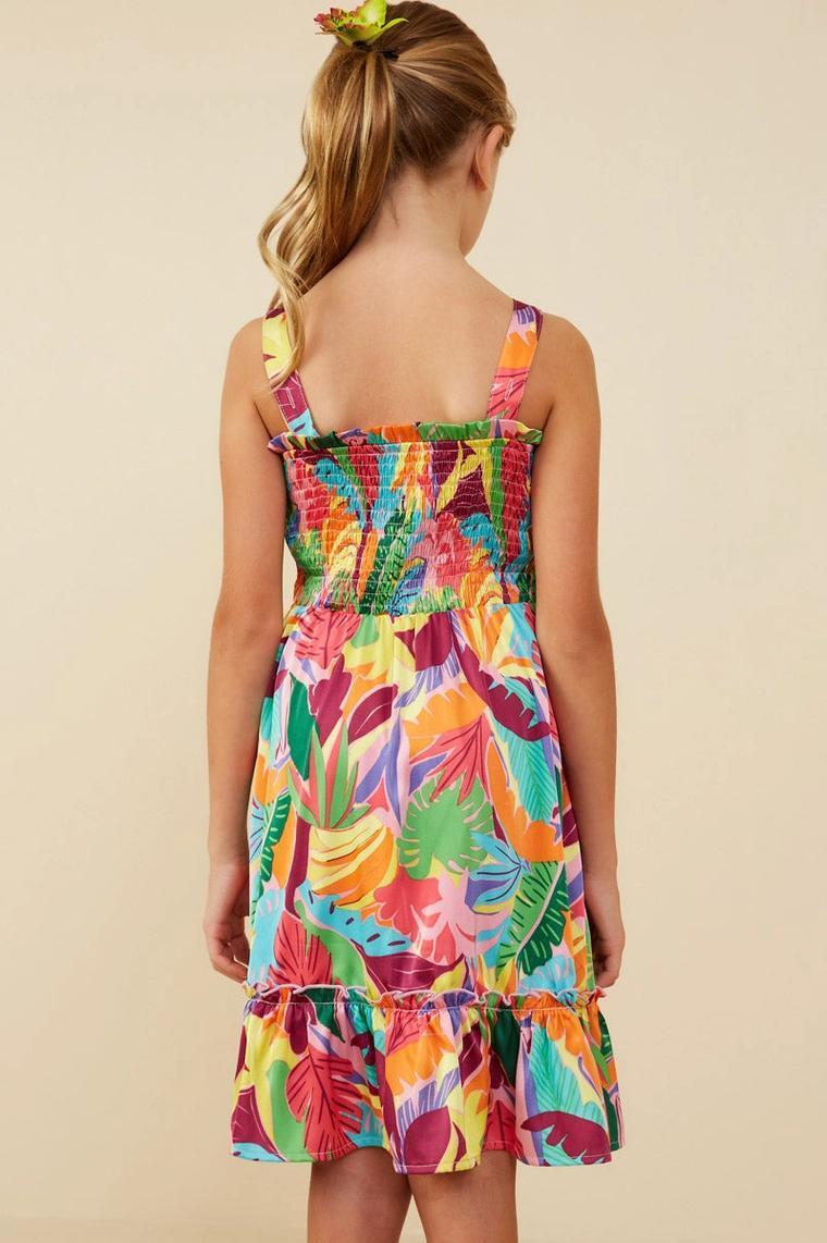 Hayden LA - Girls Tropical Print Smocked Sleeveless Dress