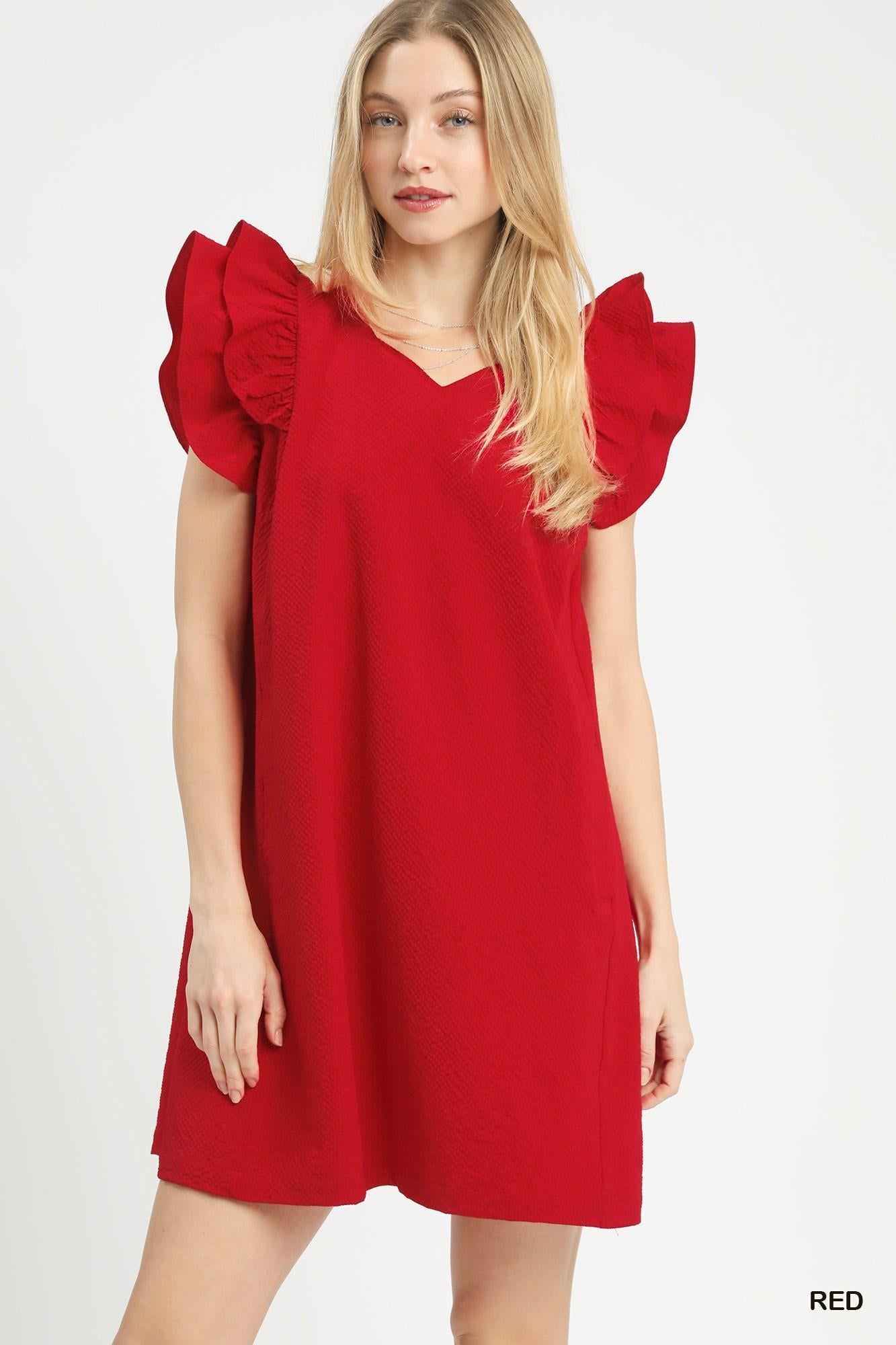 C5988 Seersucker Ruffle Shift Dress