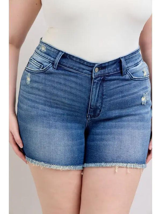Judy Blue Jeans - V-Front Shorts w Shield Pockets - PLUS