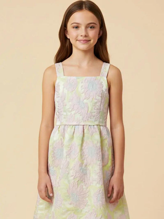 Hayden LA - Girls Floral Jacquard Square Neck Sleeveless Dress