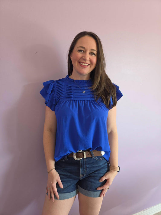 Ruffle Sleeve Pleated York Woven Top