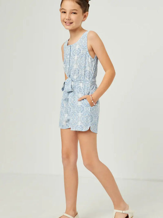 Hayden LA - Girls Bandana Print Belted Button Detail Romper
