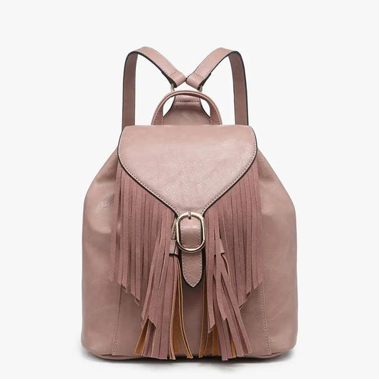 Jen & Co. - BP2349 Jewel Distressed Bucket Backpack w/ Fringe